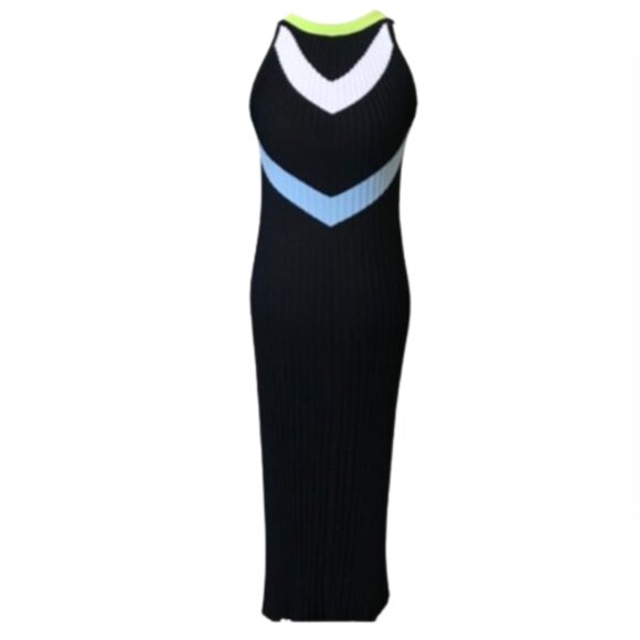 NEW Versace Pleated Maxi Gown Dress Womens 38 Small Navy Blue Halter Sleeveless